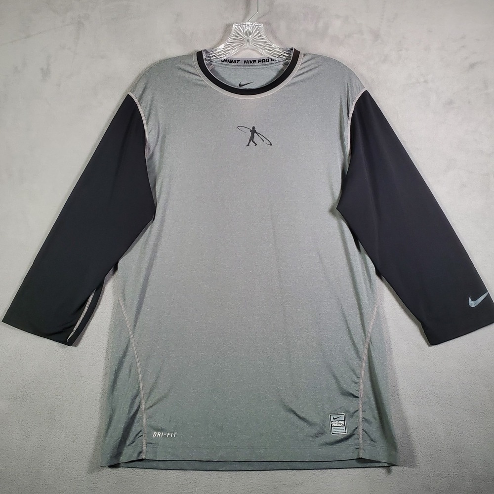 Nike Pro Combat Shirt Mens M Gray Fitted Dri Fit Raglan Sleeve Baseball Active